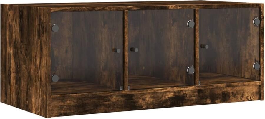 VidaXL Salontafel met glazen deuren 102x50x42 cm gerookt eikenkleurig Salontafel Salontafels Tafel Bijzettafel