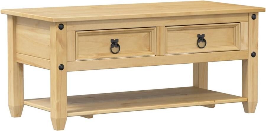 VidaXL Salontafel met lades Corona 100x48x45 cm massief grenenhout Salontafel Houten Salontafel Grenenhouten Salontafel Vintage Salontafel Industriële Salontafel - Foto 2