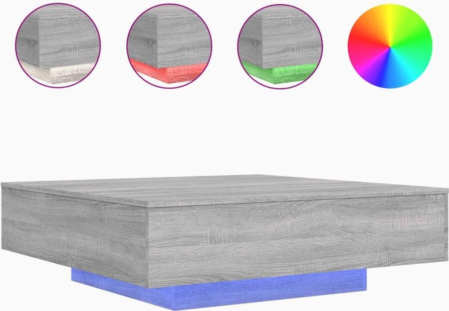 The Living Store Salontafel met LED-verlichting 100x100x31 cm grijs sonoma eiken Salontafel Bijzettafel Led Verlichting Houten Salontafel Modern Interieur