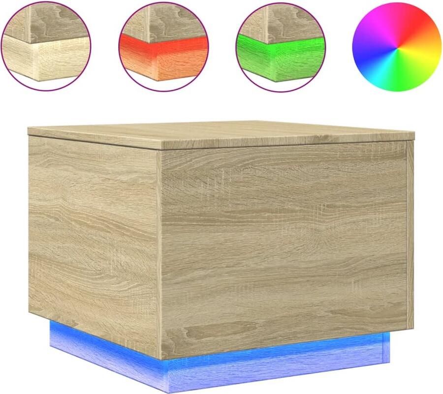 The Living Store Salontafel met LED-verlichting 50x50x40 cm sonoma eiken Salontafel Led Verlichting Houten Salontafel Sonomapine Salontafel Tv Tafeltje - Foto 2