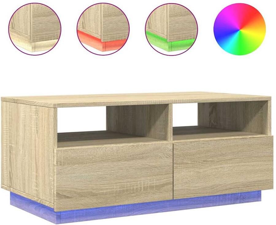 The Living Store Salontafel met LED-verlichting 90x49x40 cm sonoma eikenkleurig Salontafel Led Tafels Houten Salontafel Eikenhouten Salontafel Tv Tafel