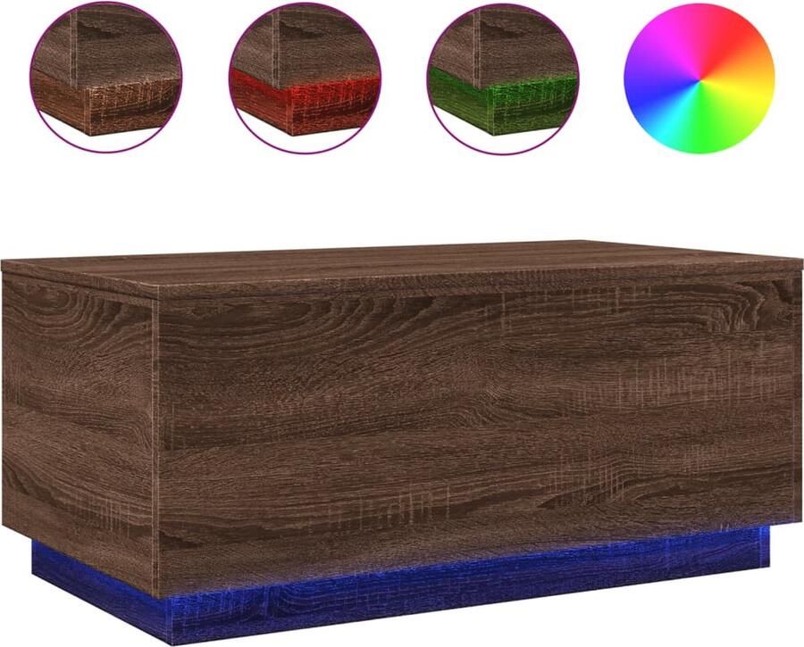 The Living Store Salontafel met LED-verlichting 90x50x40 cm bruin eikenkleur Salontafel Led Verlichting Houten Salontafel Modern Design Bruin Eiken
