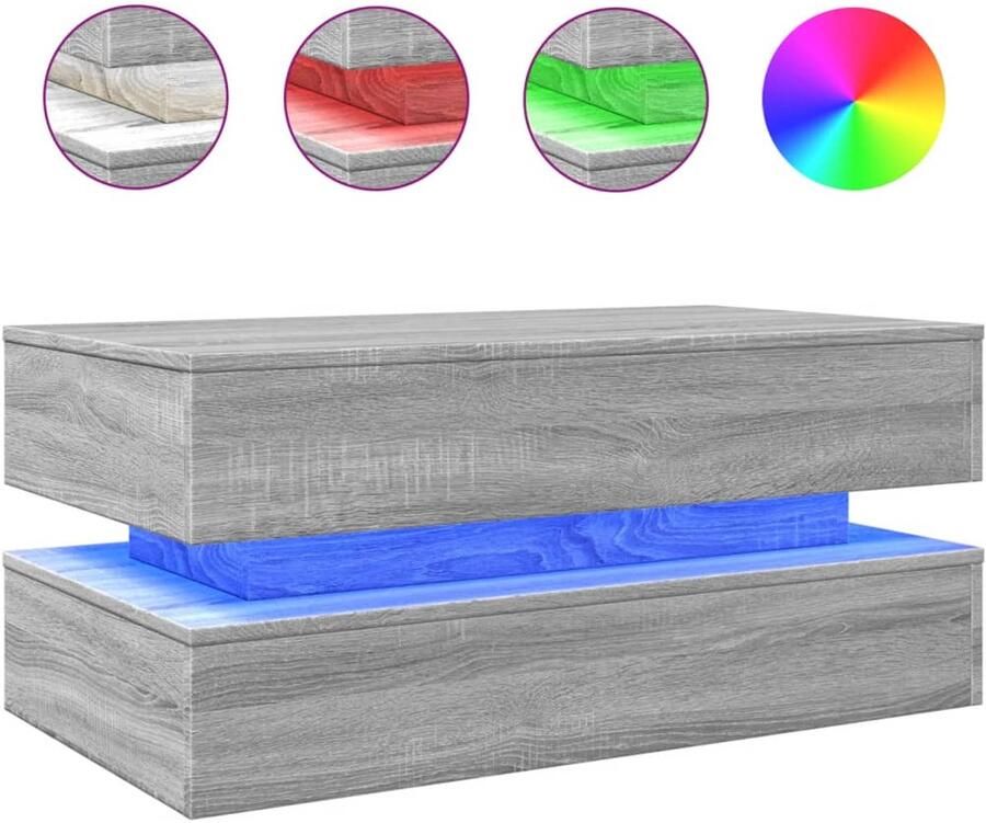 The Living Store Salontafel met LED-verlichting 90x50x40 cm grijs sonoma eiken Salontafel Led Verlichting Houten Salontafel Grijze Salontafel Woonkamer Meubilair