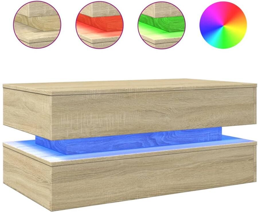 The Living Store Salontafel met LED-verlichting 90x50x40 cm sonoma eikenkleurig Salontafel Led Lampen Houten Salontafel Sonomakleur Tv Tafels