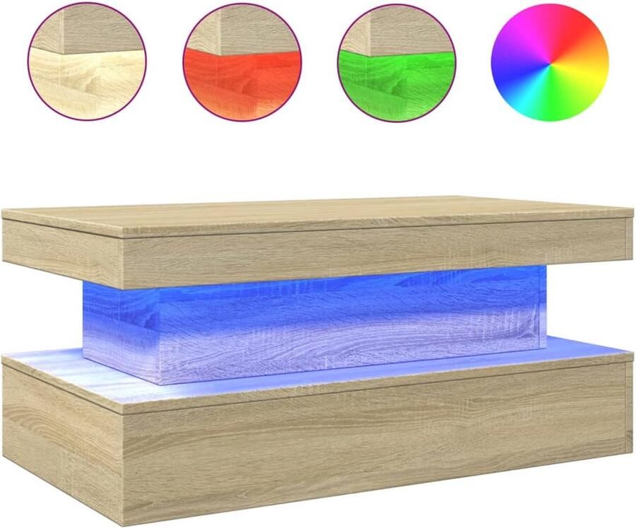 The Living Store Salontafel met LED-verlichting 90x50x40 cm sonoma eikenkleurig Salontafel Led Tafels Houten Salontafel Tv Tafel Bijzettafel