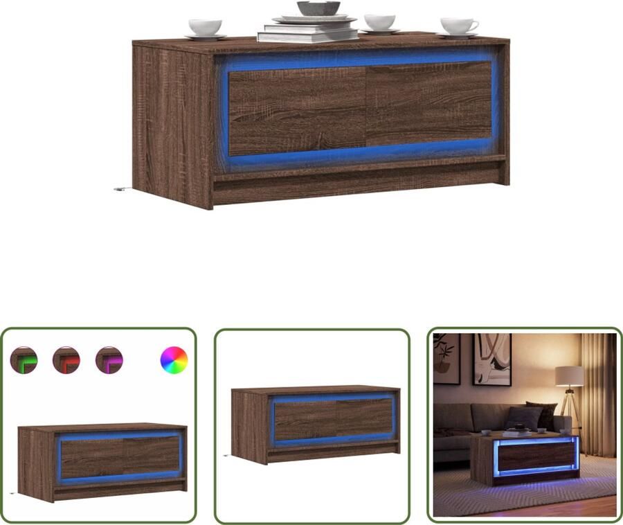 VidaXL Salontafel met LED-verlichting bewerkt hout bruin eikenkleur Salontafel Houten Salontafel Led Salontafel Tv Tafellaar Koffietafel - Foto 2