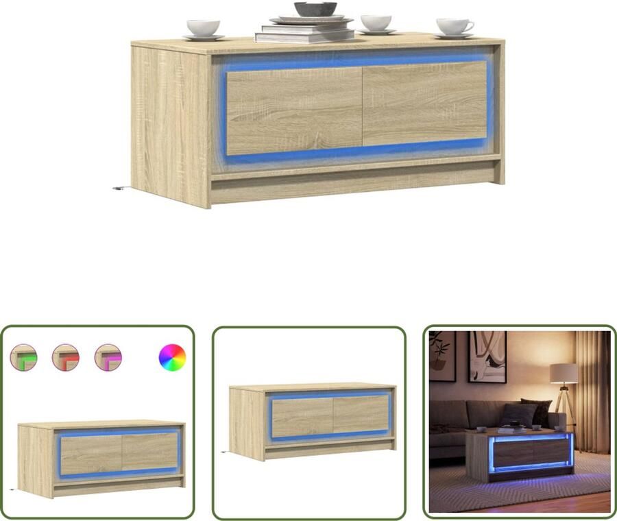 VidaXL Salontafel met LED-verlichting bewerkt hout sonoma eikenkleurig Salontafel Houten Salontafel Tv Tafellaar Led Lampen Decoratieve Salontafel