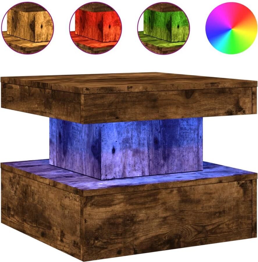 The Living Store Salontafel met metalen poten 50x50x40 cm gerookt eikenkleurig Salontafel Led Verlichting Houten Salontafel Modern Design Tv Tafellaar
