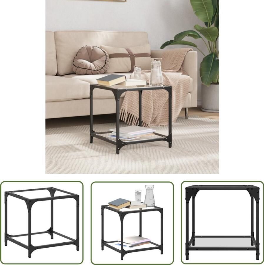 VidaXL Salontafel met transparant glazen blad 40x40x40 cm staal Salontafel Houten Salontafel Glazen Salontafel Koffietafel Bijzettafel