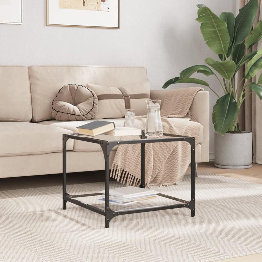 VidaXL Salontafel met transparant glazen blad 50x50x40 cm staal Salontafel Houten Salontafel Transparant Glas Koffietafel Livingroom Furniture