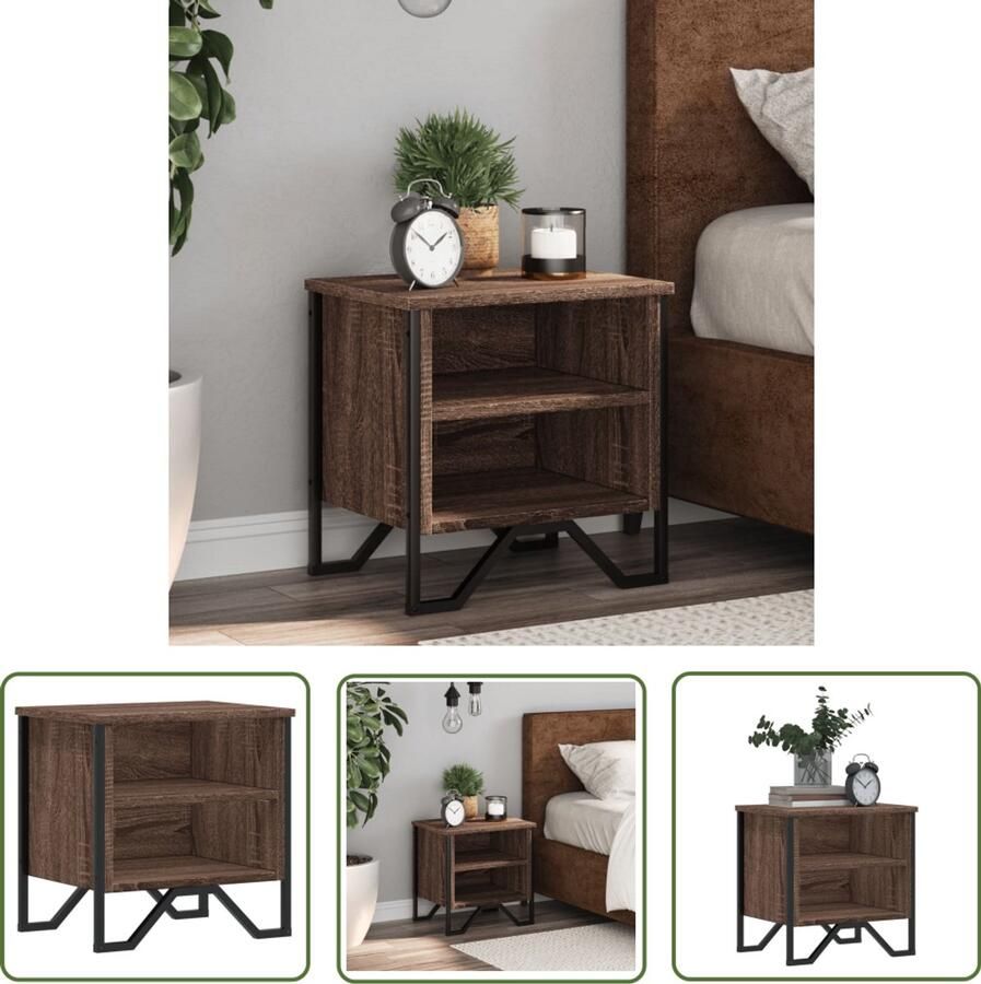 The Living Store Nachtkastje 40x30x40 cm bewerkt hout bruin eikenkleur Salontafel Houten Salontafel Bruine Eiken Salontafel Salontafels Tafels