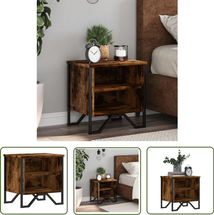 The Living Store Nachtkastje 40x30x40 cm bewerkt hout gerookt eikenkleurig Salontafel Houten Salontafel Robuuste Salontafel Vintage Salontafel Industriële Salontafel