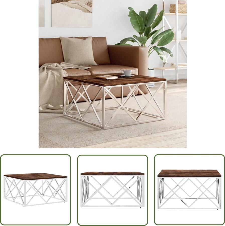 The Living Store Salontafel Gerecycled Hout 80 x 80 x 40 cm Roestvrij Staal Salontafel Houten Salontafel Vintage Salontafel Industriële Salontafel Roestvrijstalen Salontafel