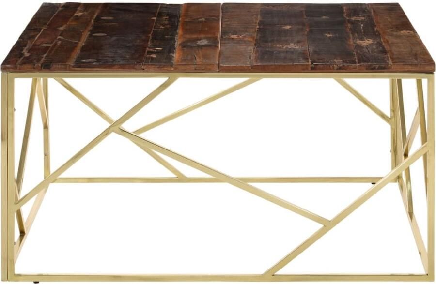 VidaXL Salontafel roestvrij staal en massief hout goudkleurig Salontafel Houten Salontafel Roestvrijstaalsalontafel Goudkleurige Salontafel Livingroomdecoratie