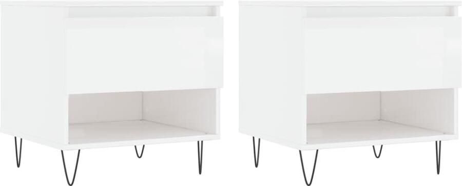The Living Store Salontafels 2 st 50x46x50 cm bewerkt hout hoogglans wit Salontafel Houten Salontafel Salontafeltje Witte Salontafel Modern Salontafel