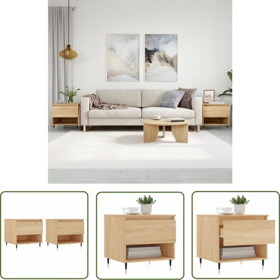 The Living Store Salontafels Sonoma Eiken 50 x 46 x 50 cm Duurzaam Hout metaal 1 Lade 1 Vak Salontafel Houten Salontafel Salontafeltje Eiken Salontafel Sonomaeiken