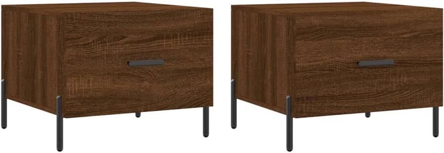 The Living Store Salontafels 2 st 50x50x40 cm bewerkt hout bruin eikenkleur Salontafels Koffietafel Bijzet Tafels Houten Meubilair Bruine Eiken Kleur