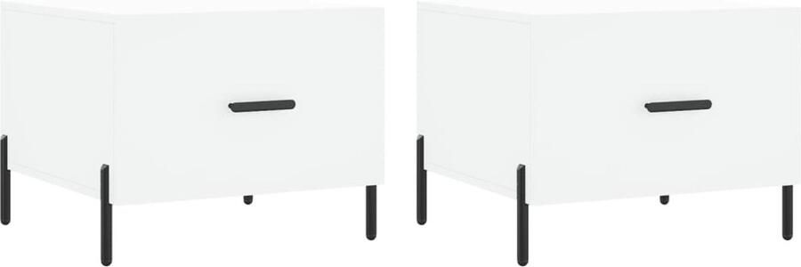 The Living Store Salontafels 2 st 50x50x40 cm bewerkt hout wit Salontafel Bijzettafel Banktafel Houten Salontafel Wit Meubilair