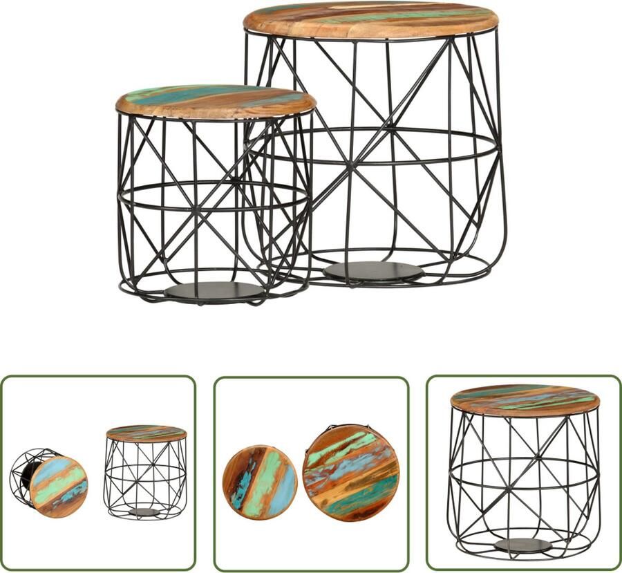 The Living Store Exotische Salontafelset Houten 45x45 cm (Ã¸ x H) Vintage Salontafel Houten Salontafel Vintage Salontafel Retro Salontafel Multifunctionele Salontafel - Foto 2