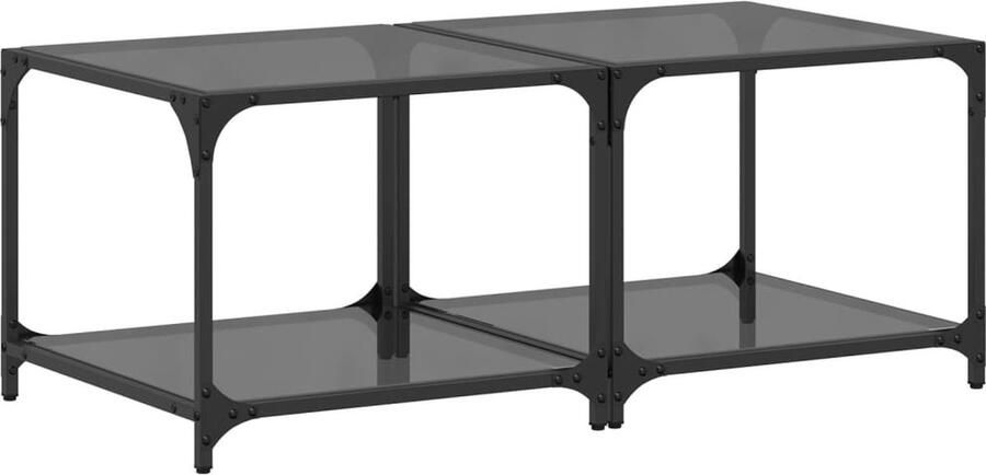 The Living Store Salontafels 2 st met zwart glazen blad 50x50x40 cm staal Salontafel Woonkamerdecoratie Houten Salontafel Glassalontafel Kleine Salontafel