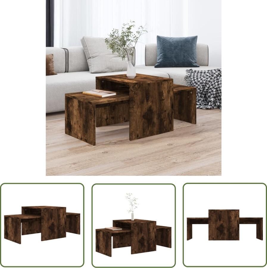 The Living Store Salontafelset 100x48x40 cm bewerkt hout gerookt eikenkleurig Salontafel Houten Salontafel Smoked Oak Bijzettafel Tv Tafel - Foto 2