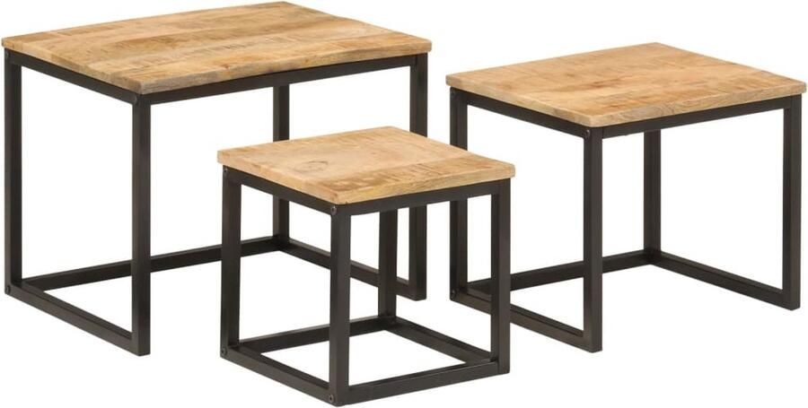 VidaXL Houten Salontafel Salontafelset 3-delige Salontafelset massief mangohout en ijzer Mangohouten Salontafel Industrieel Design Salontafeltjes