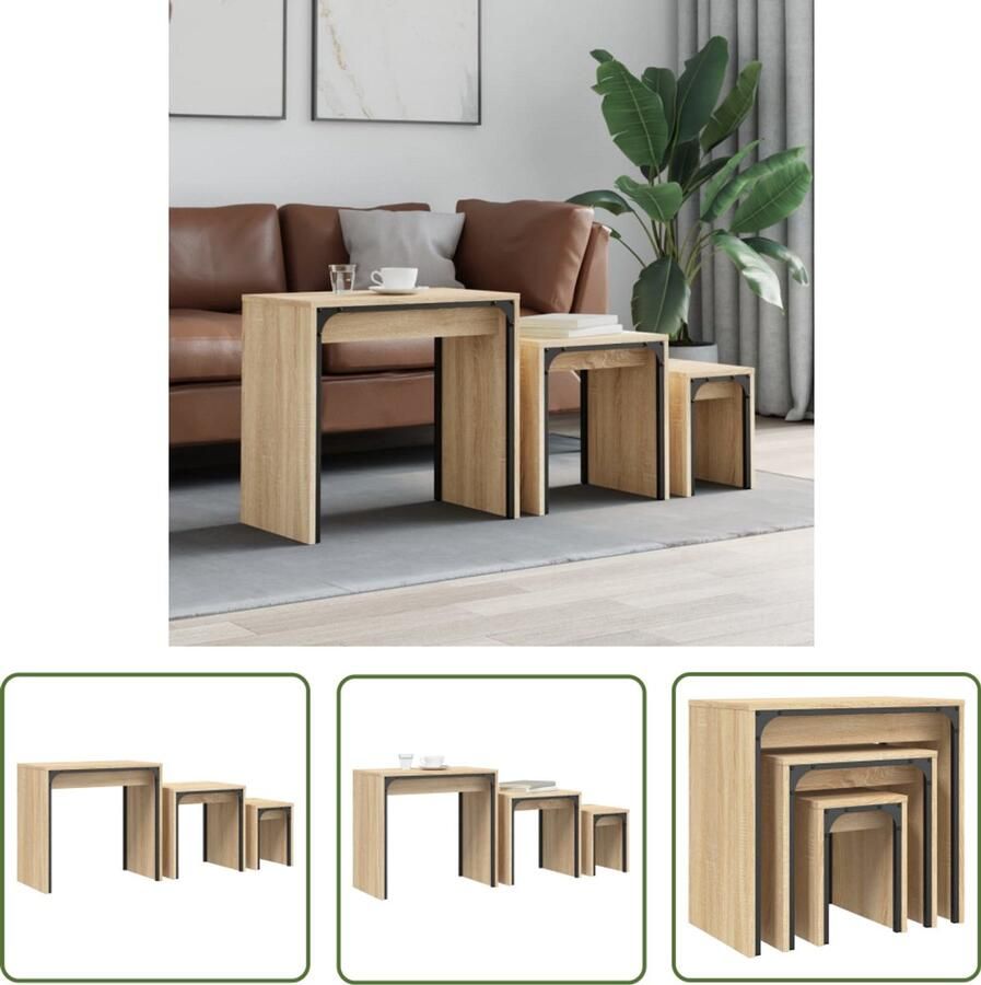 VidaXL 3-delige Tafeltjesset bewerkt hout sonoma eikenkleurig Salontafel Set Houten Salontafel Bijzettafels Bruine Salontafel Sonoma Eiken