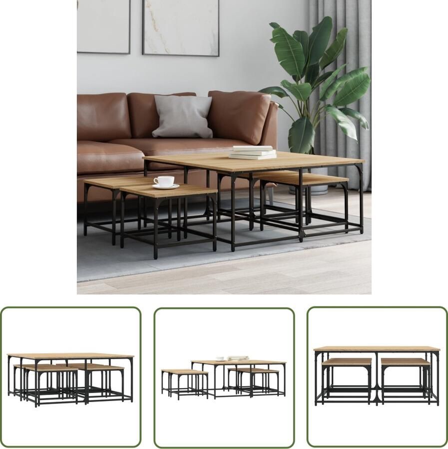 The Living Store Salontafel Set Hout In elkaar passend Verschillende maten Vochtbestendig Multifunctioneel Salontafel Set Houten Salontafel Multifunctionele Salontafel Nestkasten Salontafeltjes