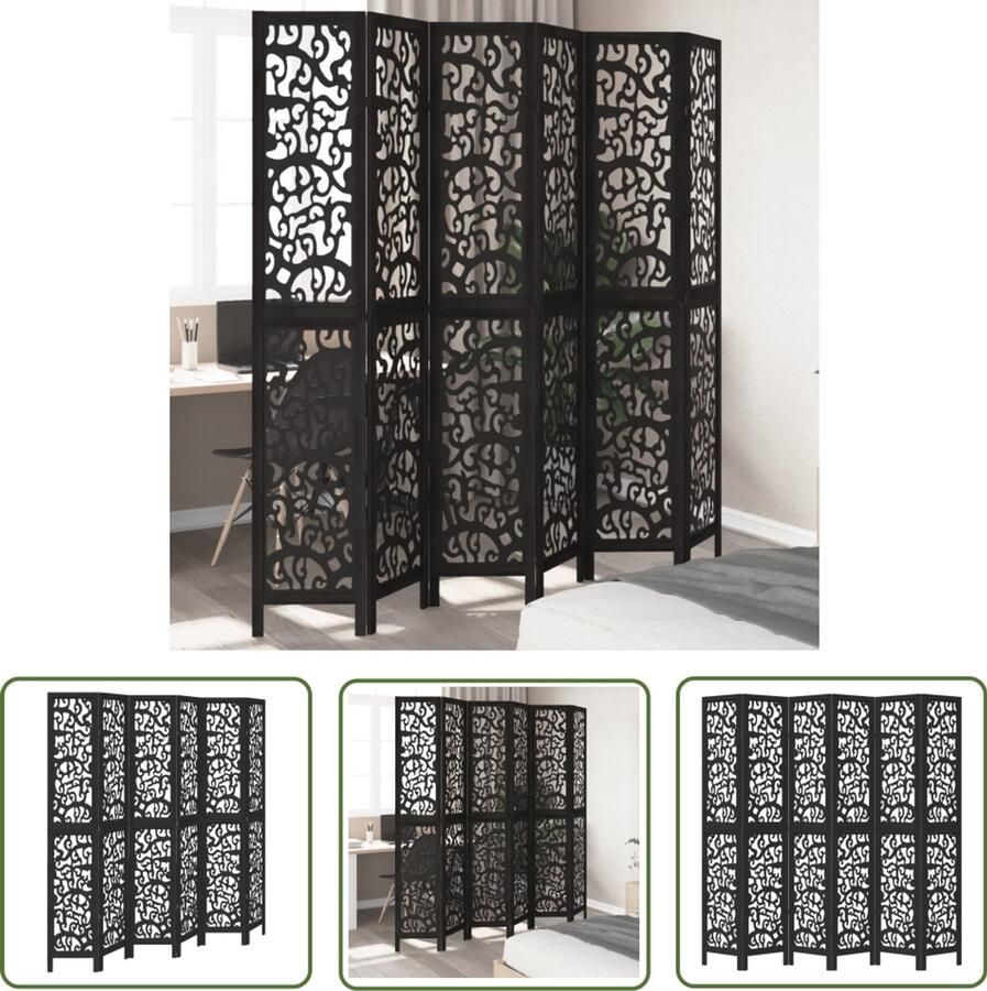 The Living Store Kamerscherm met 6 panelen massief paulowniahout zwart Kamerscherm Houten Scherm Paulowniahout Wandafscheider Privacy Screen