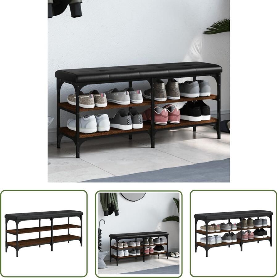 VidaXL Schoenenbank 102x32x47 cm bewerkt hout bruin eikenkleur Schoenenbank Houten Schoenenbank Bruine Schoenenbank Entryway Furniture Hall Bench