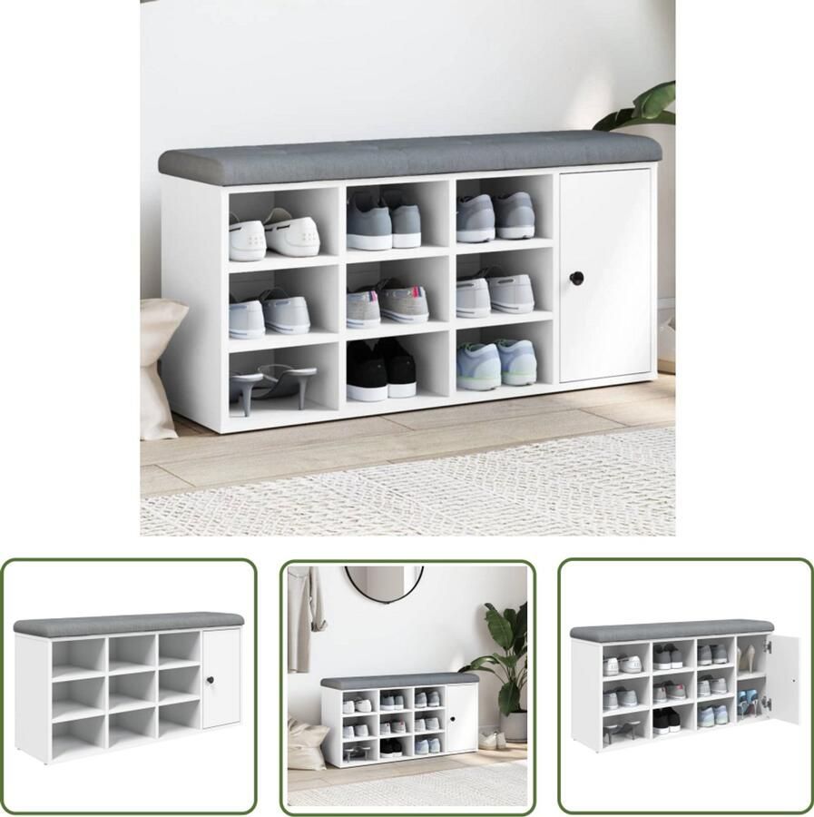 VidaXL Schoenenbank 102x32x50 cm bewerkt hout wit Schoenenbank Houten Schoenenbank Voetenbank Entreemeubilair Opbergbank