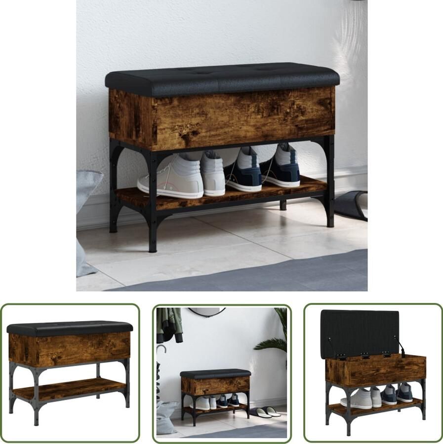 VidaXL Schoenenbank 62x32x45 cm bewerkt hout gerookt eikenkleurig Schoenenbank Houten Schoenenbank Bruine Schoenenbank Vintage Schoenenbank Entryway Furniture