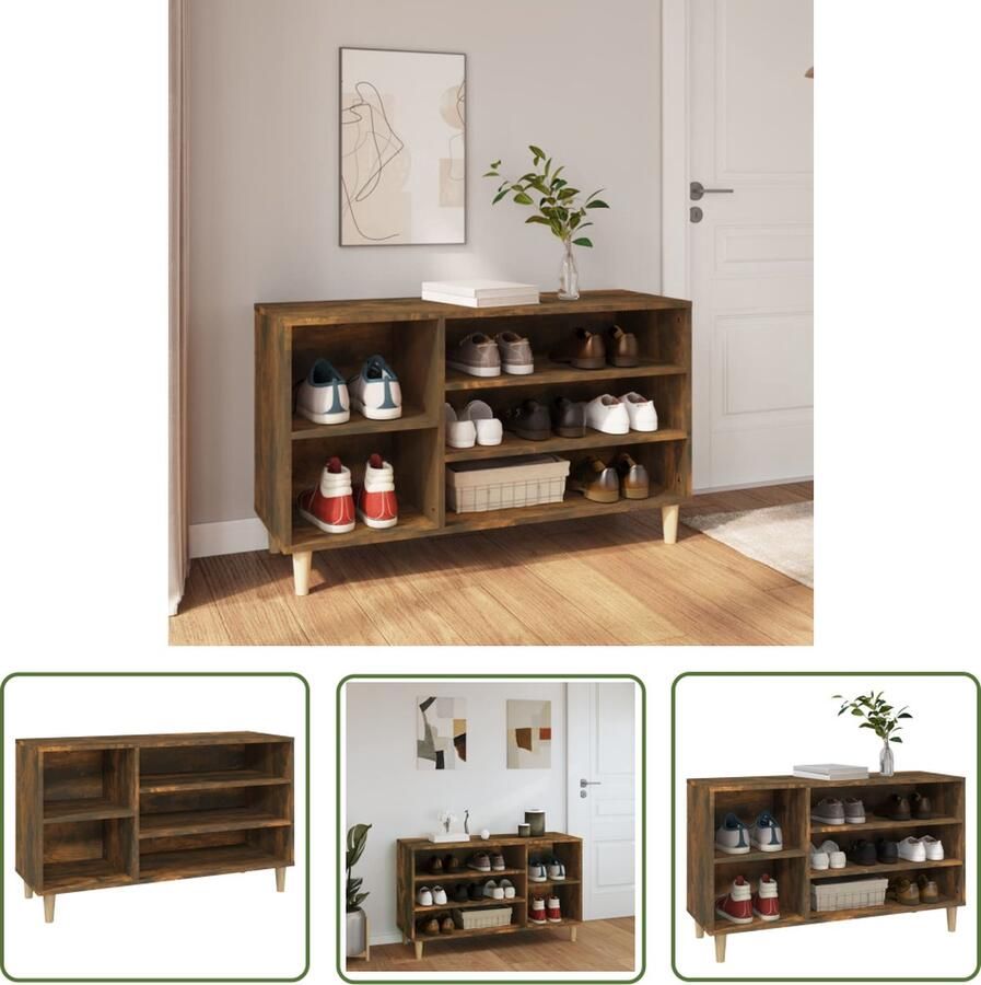 The Living Store Schoenenkast gerookt eiken 102 x 36 x 60 cm met opbergruimte Schoenenkast Houten Schoenenkast Bruine Schoenenkast Entreebank Bergruimte - Foto 2