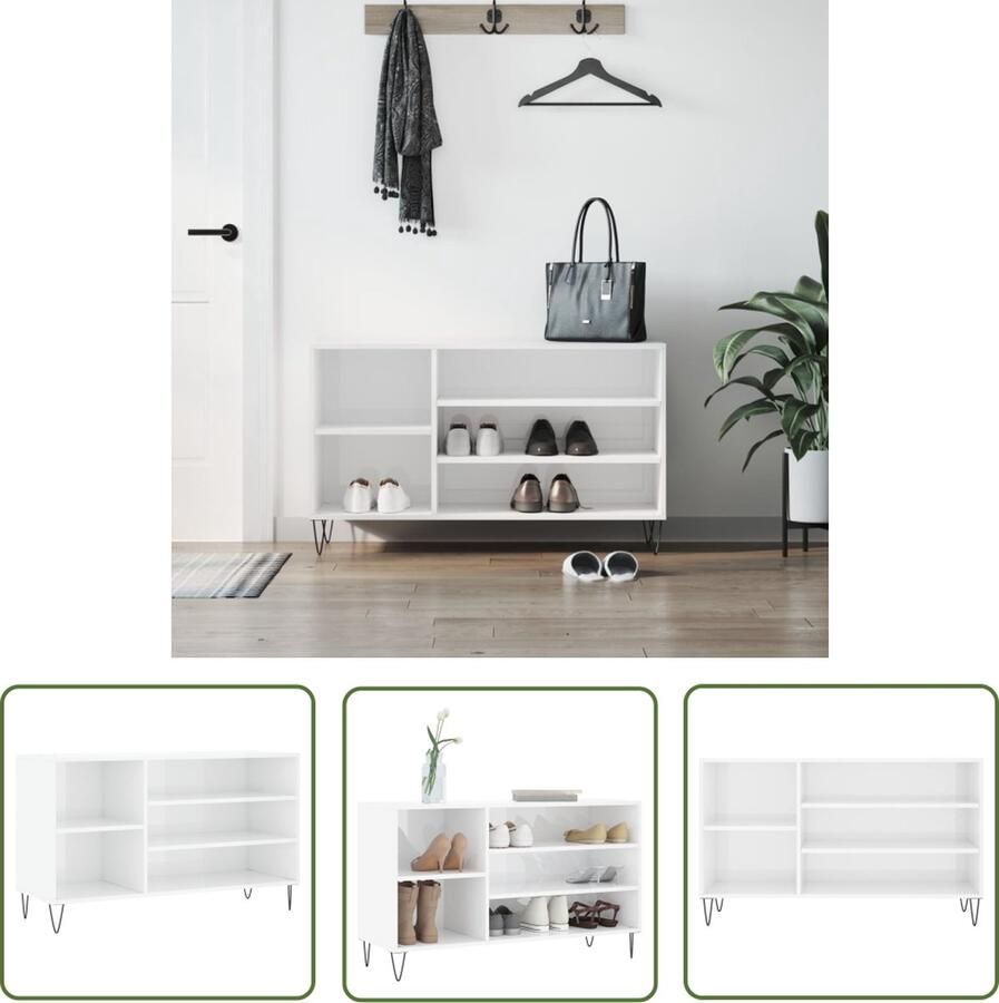 The Living Store Schoenenkast Houten bewerking 102 x 36 x 60 cm Hoogglans wit Schoenenkast Houten Schoenenkast Witte Schoenenkast Schoenen Organisatie Opbergkasten