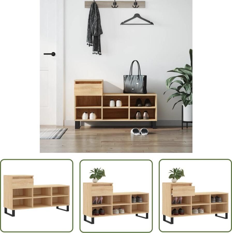 The Living Store Schoenenkast Sonoma Eiken 102 x 36 x 60 cm Duurzaam Houten Meubel Schoenenkast Houten Schoenenkast Schoenenopbergers Kasten Voor Schoenen Bruine Schoenenkast