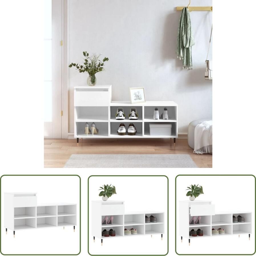 The Living Store Schoenenkast Wit 102 x 36 x 60 cm Duurzaam hout 5 vakken Stevig blad Metalen poten Schoenenkast Houten Schoenenkast Wit Schoenenkast Schoenen Organisatie Bergruimte - Foto 2
