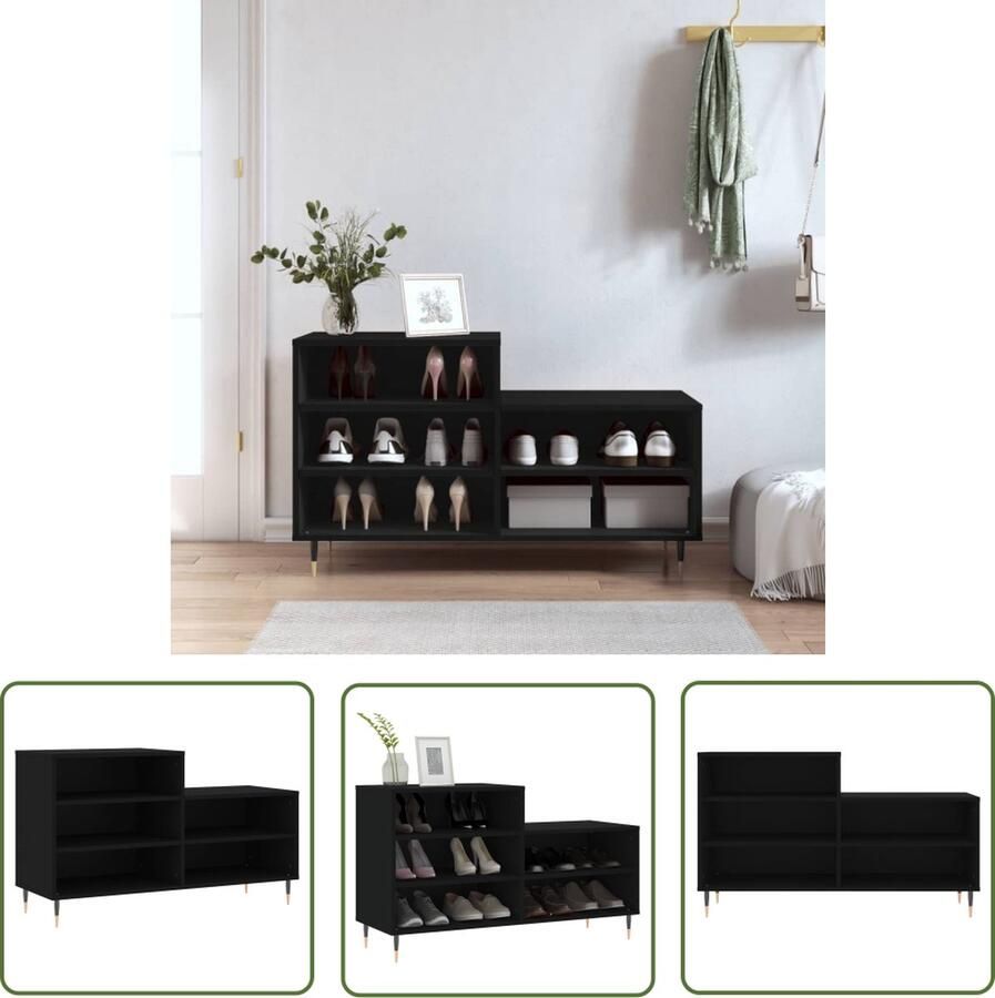The Living Store Schoenenkast Zwart 102 x 36 x 60 cm Duurzaam bewerkt hout Voldoende opbergruimte Schoenenkast Houten Schoenenkast Zwarte Schoenenkast Schoenen Opbergen Organisatie