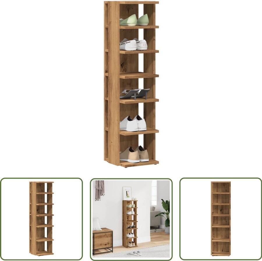 VidaXL Schoenenkast 28x27x102 cm bewerkt hout artisanaal eikenkleurig Schoenenkast Houten Schoenenkast Opslagoplossing Schoenuitleg Organisator