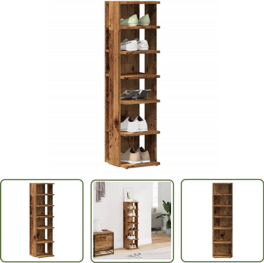 VidaXL Schoenenkast 28x27x102 cm bewerkt hout oud houtkleurig Schoenenkast Houten Schoenenkast Opslagoplossing Entree Kast Hallenkasten