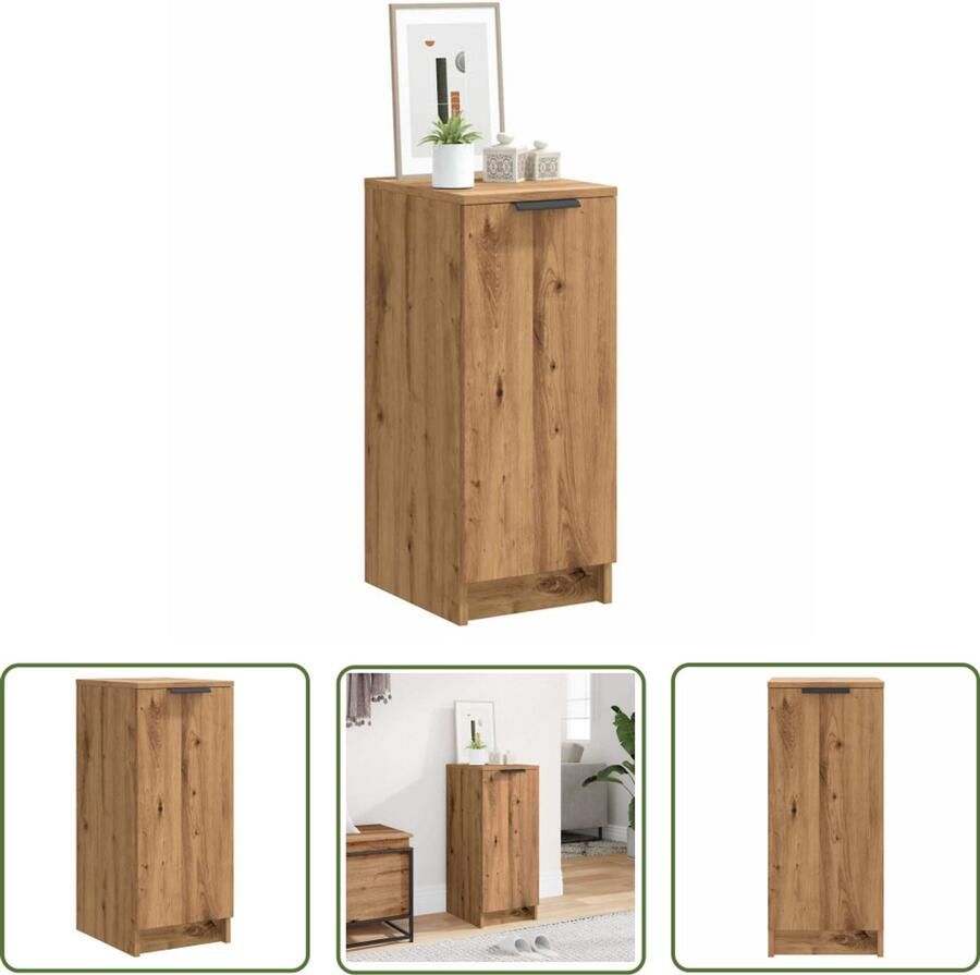 The Living Store Schoenenkast 29 5x35x70 cm bewerkt hout artisanaal eikenkleur Schoenenkast Houten Schoenenkast Opslagoplossing Schoenen Organisatie Entryway Furniture