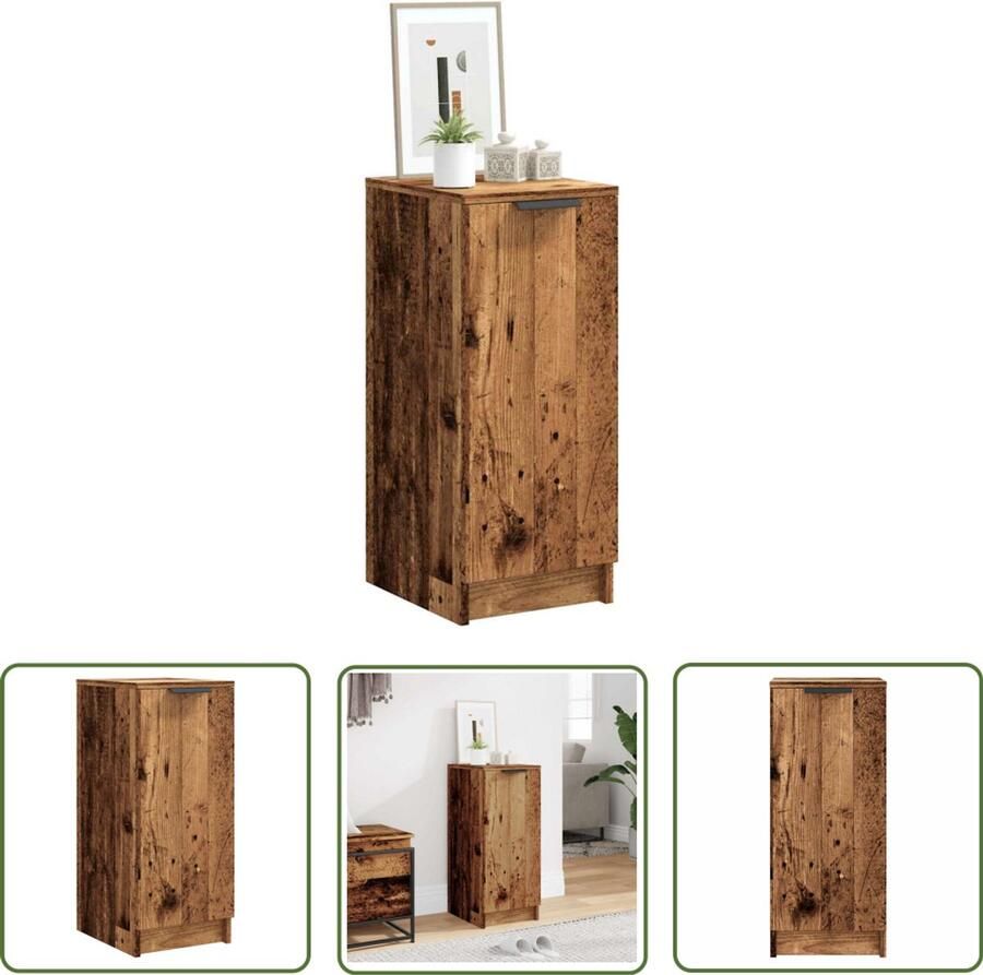 The Living Store Schoenenkast 29 5x35x70 cm bewerkt hout oud houtkleurig Schoenenkast Houten Schoenenkast Vintage Schoenenkast Opbergkast Schoenen Schoenenopbergers - Foto 2