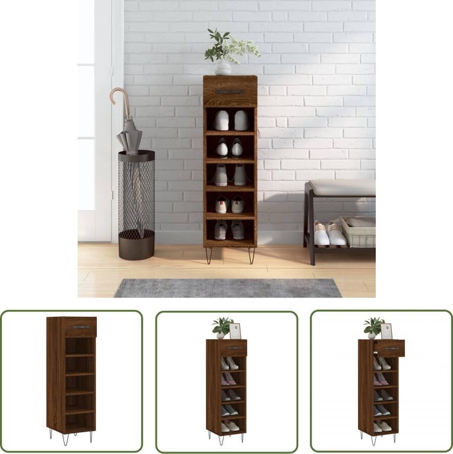 The Living Store Schoenenkast Bruineiken 30 x 35 x 105 cm IndustriÃle Stijl Schoenenkast Houten Schoenenkast Industrieel Schoenenkast Schoenen Organisatie Opbergkast - Foto 2