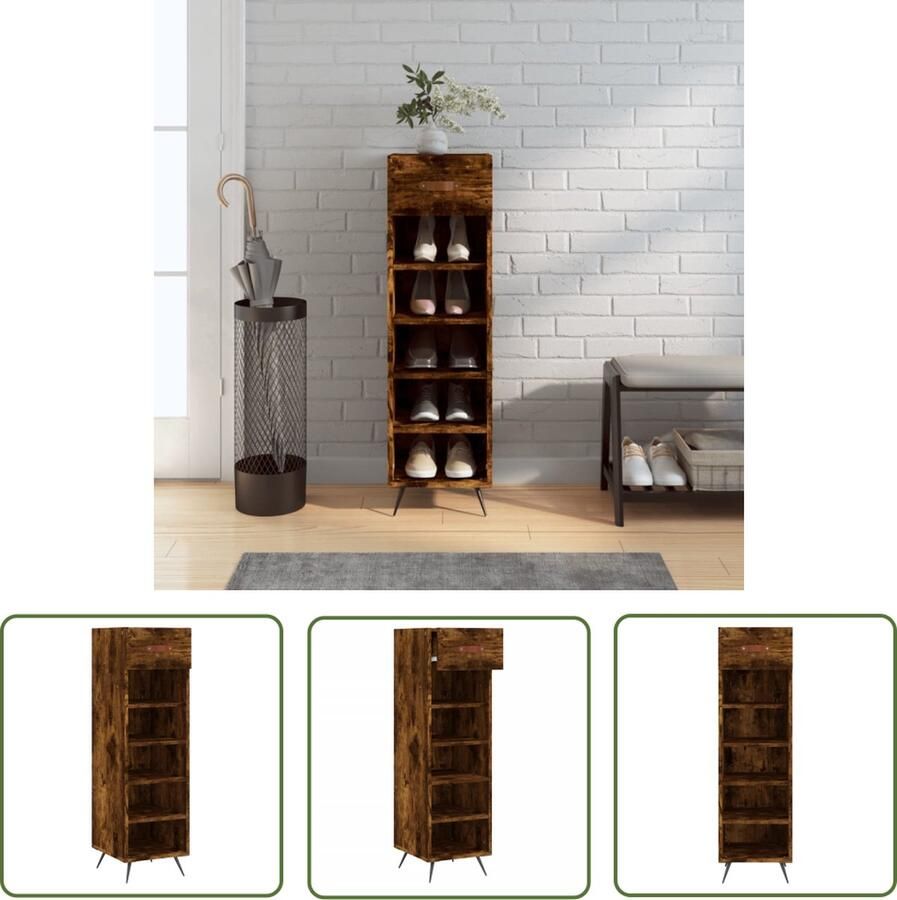 The Living Store Schoenenkast Gerookt Eiken Meubelen 30x35x105 cm Duurzaam materiaal Schoenenkast Houten Schoenenkast Bruine Schoenenkast Vintage Schoenenkast Berging Schoenen - Foto 2