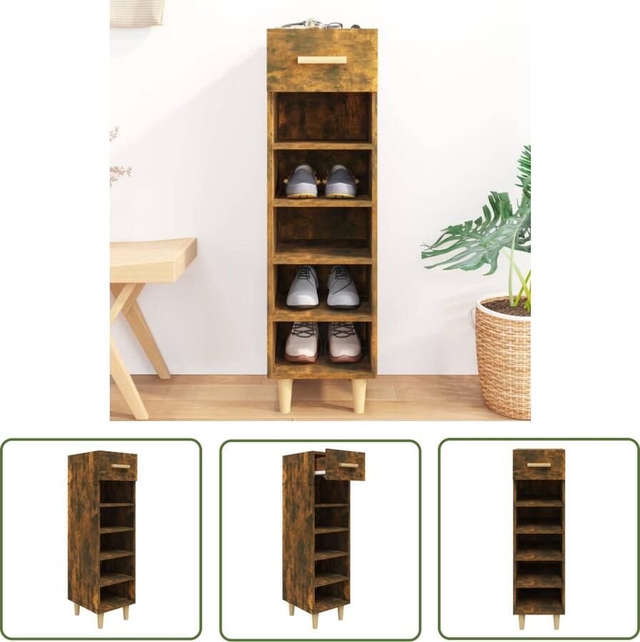 The Living Store Schoenenkast 30x35x105 cm bewerkt hout gerookt eikenkleurig Schoenenkast Houten Schoenenkast Ruime Schoenenkast Compact Schoenenkast Bruine - Foto 2