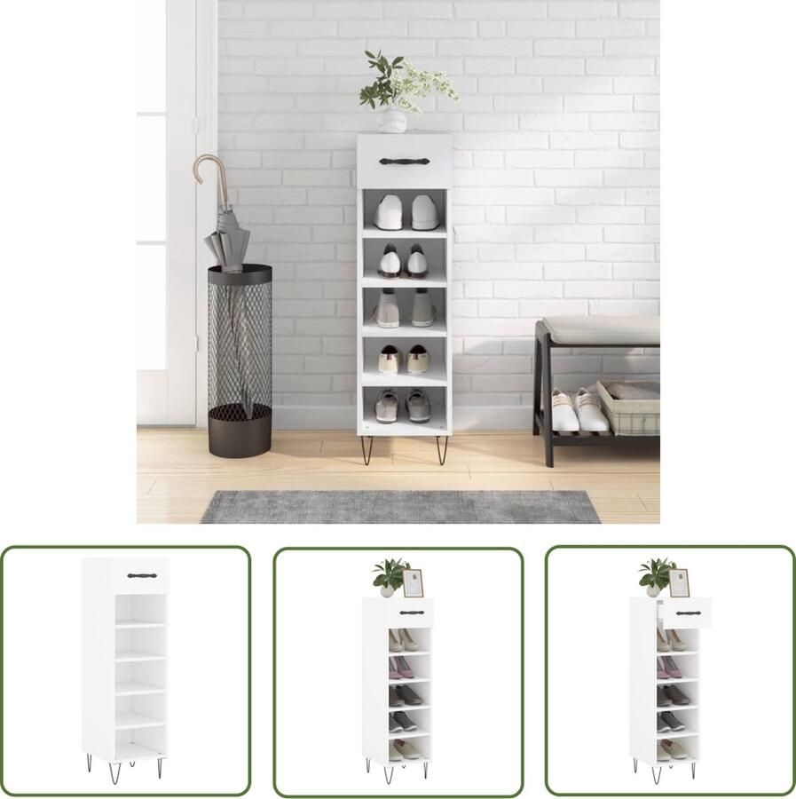 The Living Store Schoenenkast Wit 30 x 35 x 105 cm Duurzaam materiaal Schoenenkast Houten Schoenenkast Wit Schoenenkast Opbergkasten Schoenuitlegers - Foto 2