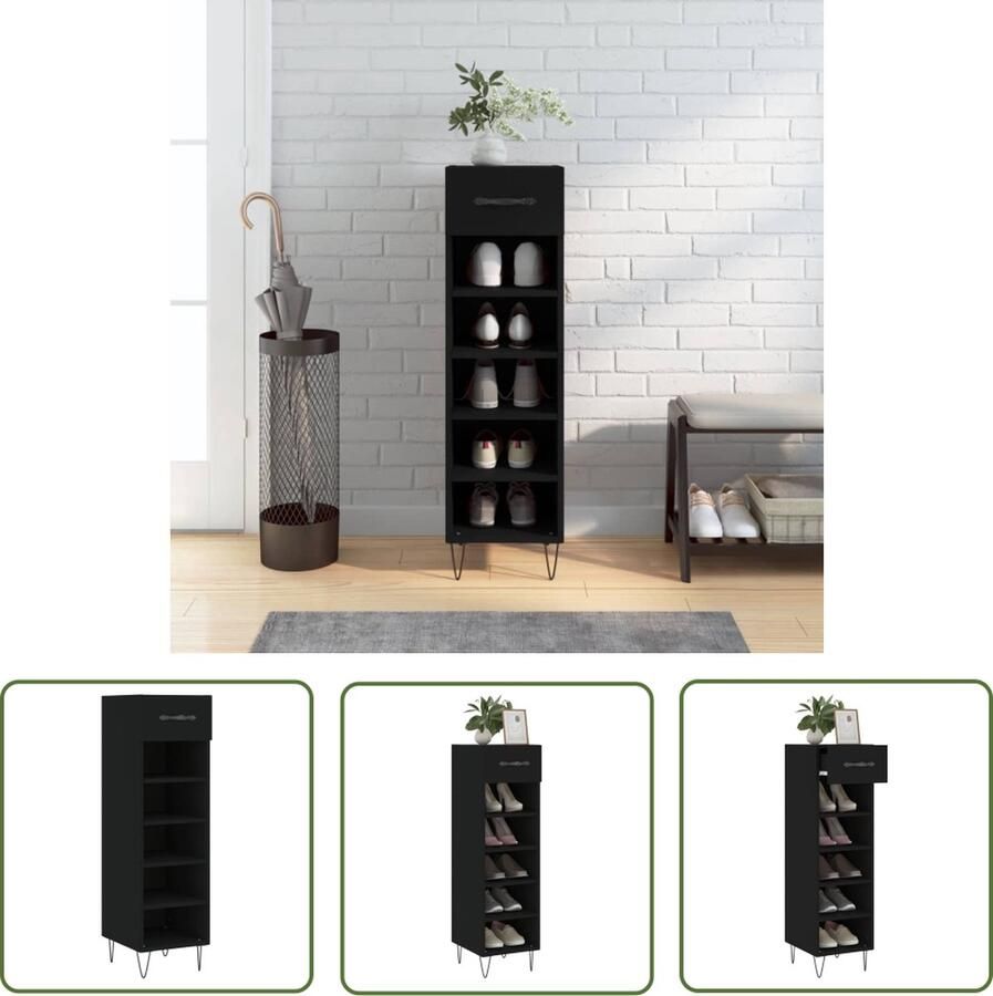 The Living Store Schoenenkast Duurzaam Hout 30x35x105 cm Zwart Schoenenkast Houten Schoenenkast Zwarte Schoenenkast Compact Schoenenrek Schoenen Organisatie - Foto 2