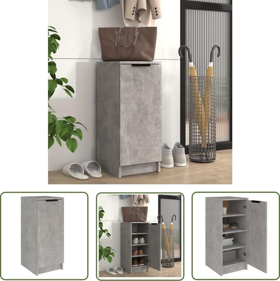 The Living Store Schoenenkast Betongrijs 30 x 35 x 70 cm Stevig hout Met deur en schappen Schoenenkast Houten Schoenenkast Grijze Schoenenkast Bergruimte Organisatie - Foto 2