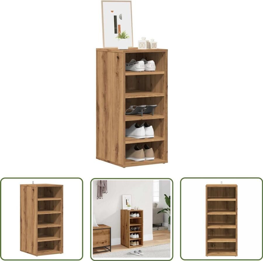 VidaXL Schoenenkast 32x35x70 cm bewerkt hout artisanaal eikenkleur Schoenenkast Houten Schoenenkast Eiken Schoenenkast Schoenen Organisatie Opbergkast