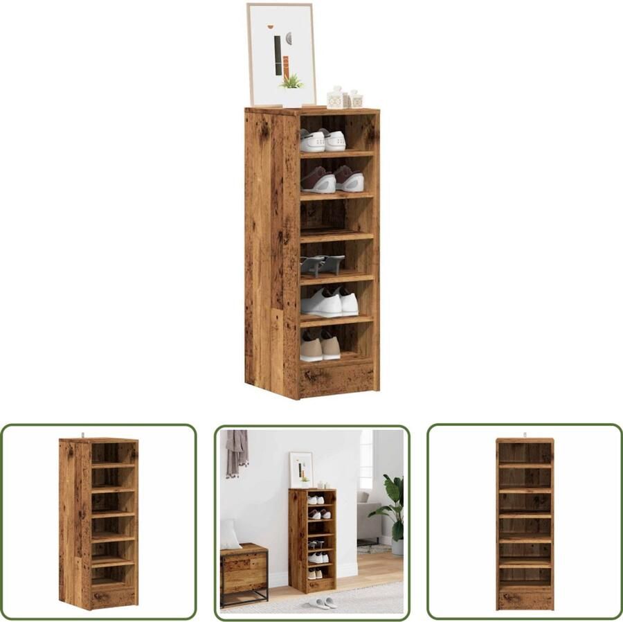 VidaXL Schoenenkast 32x35x92 cm bewerkt hout oud houtkleurig Schoenenkast Houten Schoenenkast Vintage Schoenenkast Schoenen Opbergkast Entree Kast