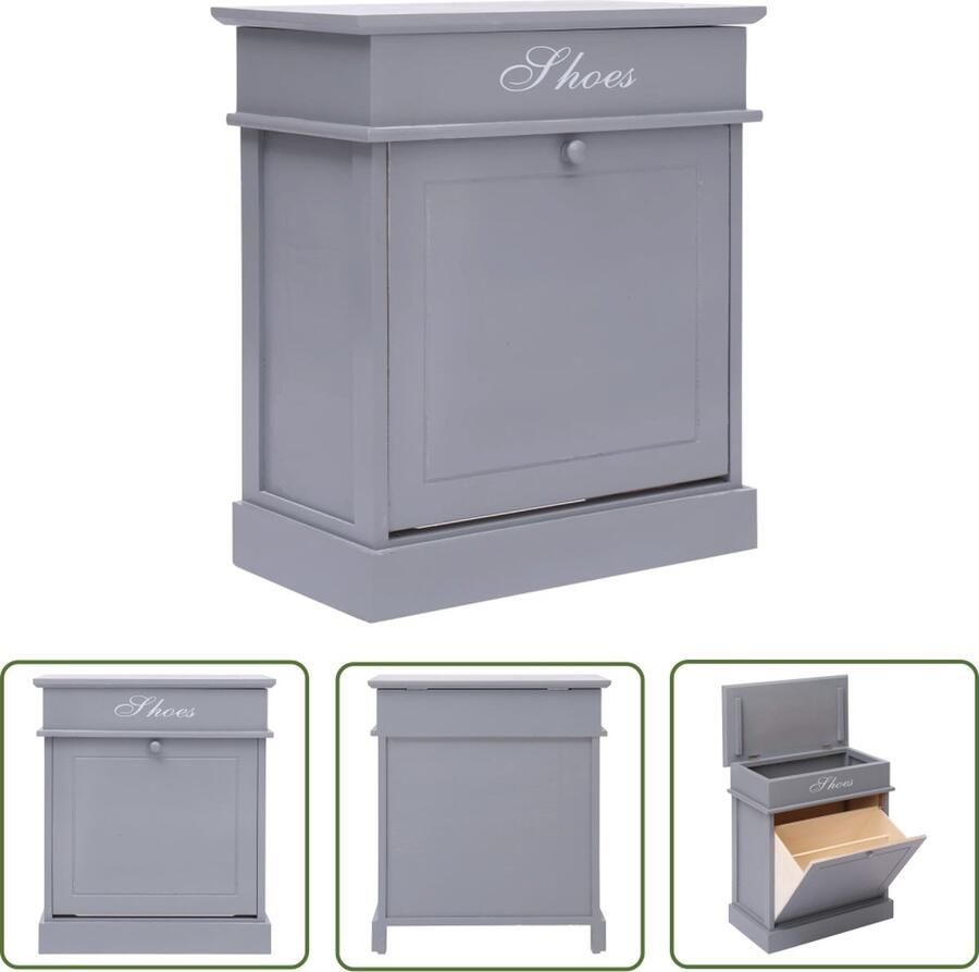 The Living Store Schoenenkast Grijs 50 x 28 x 58 cm Paulowniahout Schoenenkast Houten Schoenenkast Paulownia Hout Schoenen Organisatie Entree Meubels - Foto 2